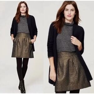 Loft New Metallic Jacquard Textured A Line Mini Skirt Size 12 Tall Glam Regency